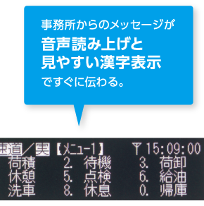 事務所からのメッセージが音声読み上げと見やすい漢字表示ですぐに伝わる。
